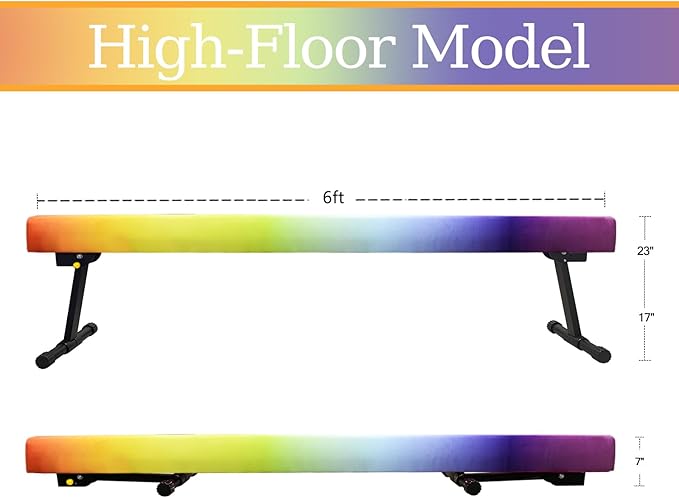 Adjustable&Foldable Gymnastics Balance Beam,6FT/8ft High-Low Level Floor Gymnastic Beam,No Tool Require, Gym Equipment for for Kids Children Girls Home Training
