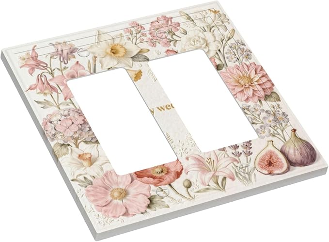 Bvtewkhz Floral Plant Watercolor Flowers 2 Gang Double Toggle Decorative Outlet Covers Light Switch Plate Electrical Receptacle Switchplate For Bathroom Kitchen Bedroom