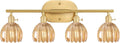 Shenmoyl Bathroom Light Fixtures, 4-Light Brass Vanity Wall Light Over Mirror with Amber Tulip Glass Shade for Bedroom Living Room (Bulb Not Included)