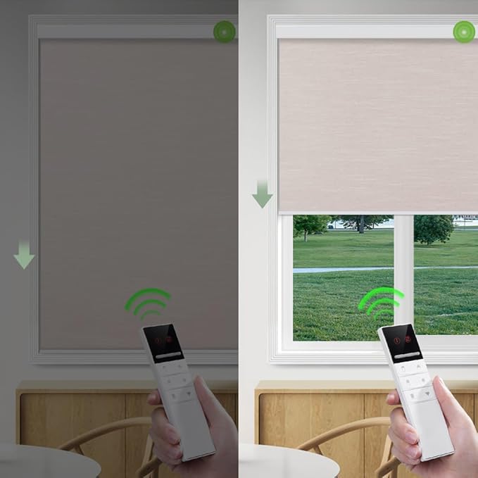 ZSHINE Motorized Blackout Roller Blinds Customize Width Remote Control Wireless and Rechargeable Roller Shades for, Home, Office, Hotel,Restaurant and Cinema(82067A)
