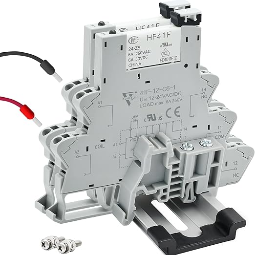 UL Listed 2Pcs Electromagnetic Relay for PLC;24V Relay Din Rail; 24VDC and 24VAC Both; SPDT with Push in Socket 6A 250VAC No Screw