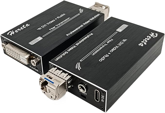 Hereta Mini 4K@60Hz HD DVI Fiber Video Extender DVI to Fiber Converter Optical Transceiver Up to 20km Data Rate up to 10.2Gbps Over Single-Mode with 3.5mm External Stereo Audio
