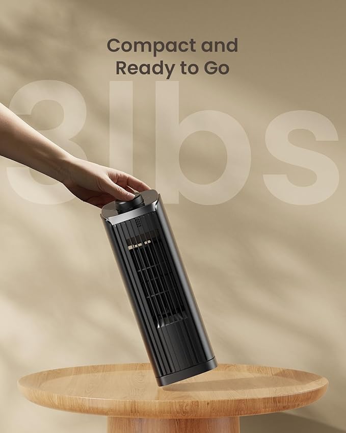 PNTCK Fan for Bedroom, 13" Tower Fan, 3 Speeds Max 23ft/s, 70° Oscillating Desk Fan, Bladeless Standing Fan, Portable Fans, 2025 New Cooling Fans for Office, Home