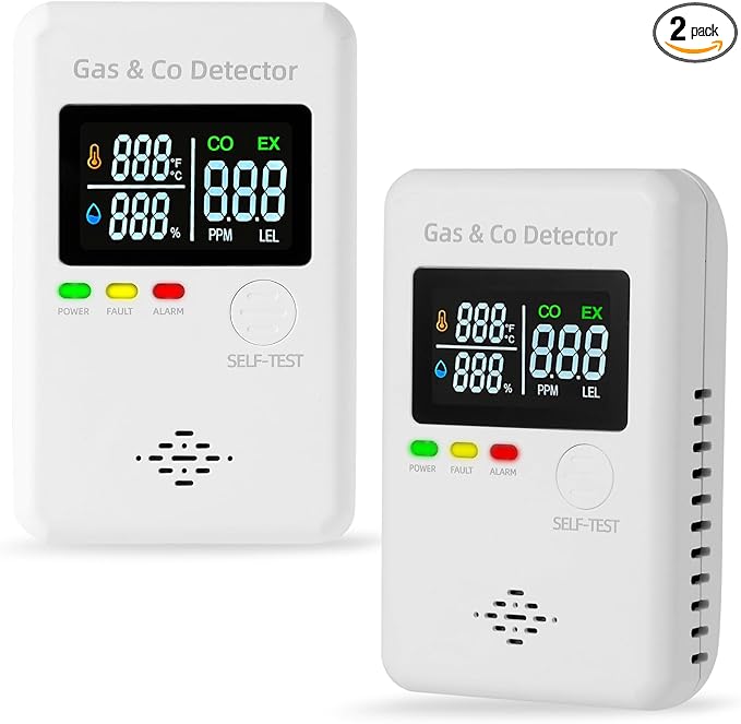 2 Packs Combination Natural Gas Detector & Carbon Monoxide Alarm,4-in-1 Real-time Display & Monitor,Low-Concentration Detect,Plug in Propane Detector & CO Alarm for Home,Camping,RV, Apartment