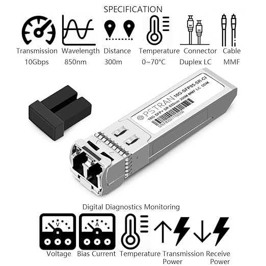 OPSTRAN 10GBASE-SR SFP+ Optical Transceiver Module Compatible with Finisar FTLX8574D3BCL FTLX8571D3BCL 850nm 300m DOM Duplex LC MMF