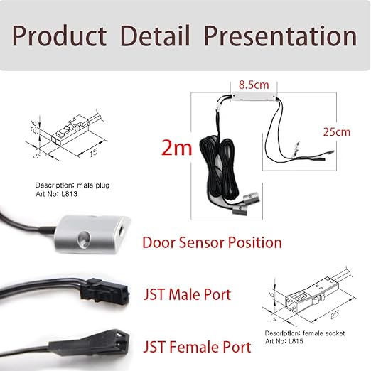 Motion Sensor Light Switch, IR Sensor Switch Door Activated Light Switch for Closet Light LED Strip Light and Under Cabinet Light with 12V JST Male and Female Connector (DC 12/24V 3A)
