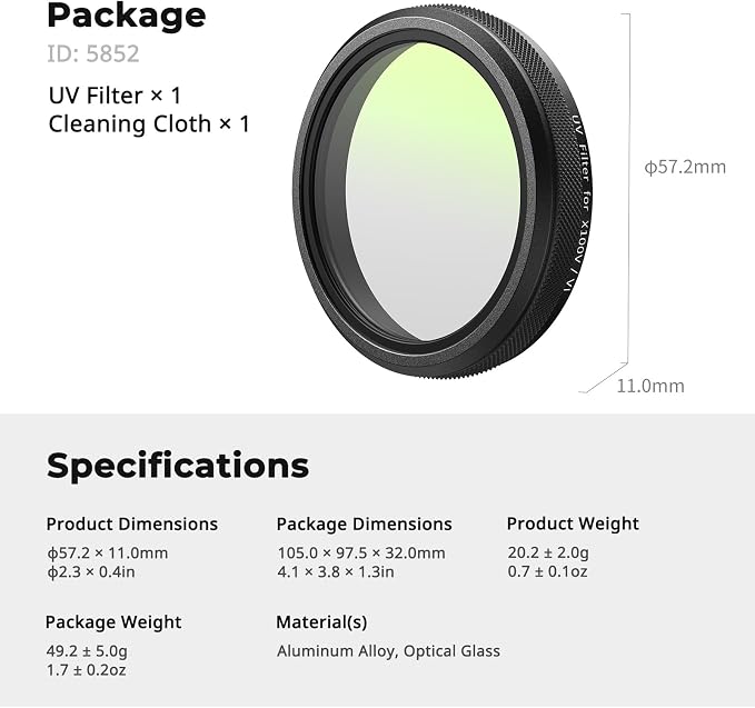 SmallRig UV Filter for FUJIFILM X100VI / X100V, 99% Light Transmittance - Image 8