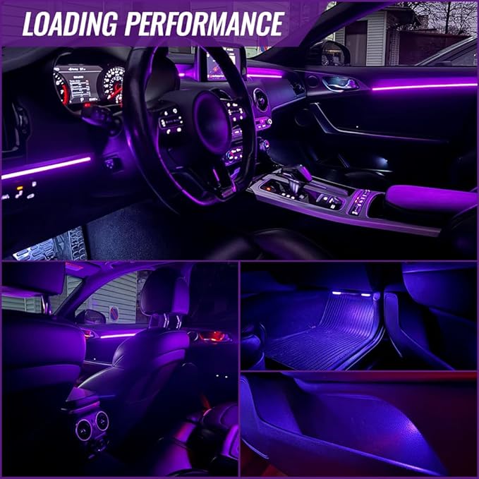 Ambient Lighting Car Led Lights Interior with APP, USB Powered Acrylic Neon Flexible Strip Fiber Optic LED Ambient Lighting kit,4 in 1 RGB Sound Active Music Lights Sync Car Decorations