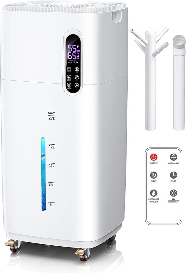 MONISEN 26L/5.7Gal Humidifier Large Room 3000 ft², Supersized Cool Mist, 38H Quiet Humidifiers for Bedroom, 2000mL/h Mist Output, Touch/Remote Control, Humidifiers for Home, Whole House, Plant, White