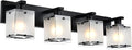 WINSHEN 4-Lights Bathroom Vanity Lighting Over Mirror, Black Bathroom Wall Light Fixtures with Frosted Rectangular Glass Shade for Bath Living Room, E26 Bulb Base