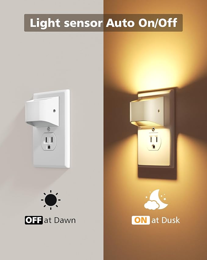 VOLISUN Night Lights Plug into Wall, 2 Pack Up and Down LED Night Light with Dusk to Dawn Light Sensor, 3000K Warm White Nightlight for Hallway, Bedroom, Bathroom, Kitchen White