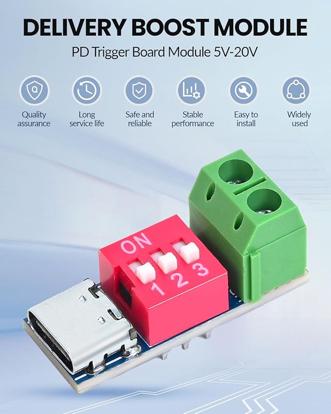 Seloky 6PCS USB-C PD/QC Fast Charge Trigger Module & Decoy Board - Dual-Port Voltage selector (5V/9V/12V/20V Output) Charger Power Delivery Boost Module