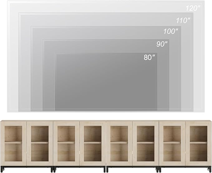 WAMPAT Modern TV Stand with Glass Doors for 120 inch TVs, 4 in 1 Entertainment Center Console with Adjustable Shelves and Metal Base for Living Room, Bedroom, Light Oak