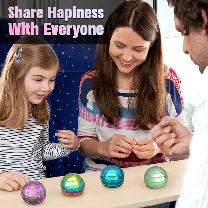 Luminous Desk Spinning Ball Toys for Kids Adults, Metal Optical Illusion Fidget Spinner Kinetic Sterss Ball, EDC Glow in The Dark Desktop Stress Relief ADHD Birthday Gifts for Office Classroom (Pink)