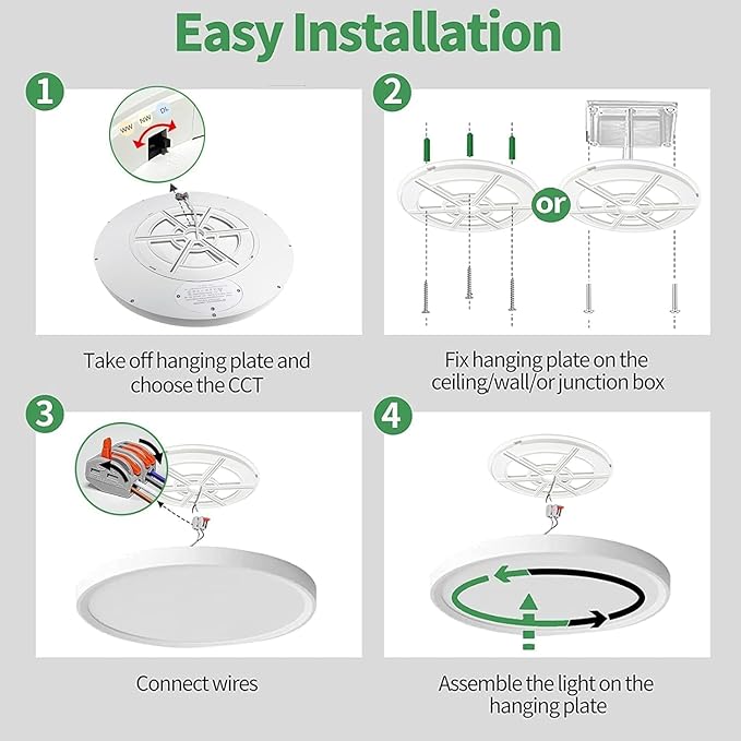 6PK 15.8 Inch LED Flush Mount Ceiling Light, 32W, 3480LM, 3000K/4000K/6000K CCT Selectable, Round Flat Panel Light Low Profile Ceiling Light Fitures for Hallway, Kitchen, Bedroom, Laundry Room, White