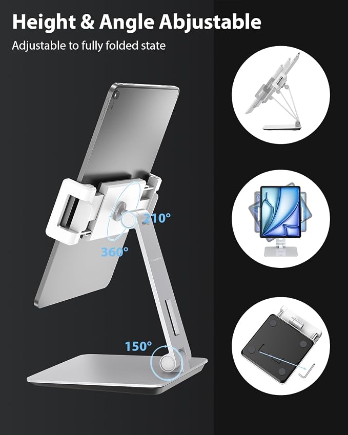 Maxonar Tablet Stand for Desk, 360° Adjustable Aluminum Alloy Swivel iPad - Image 5