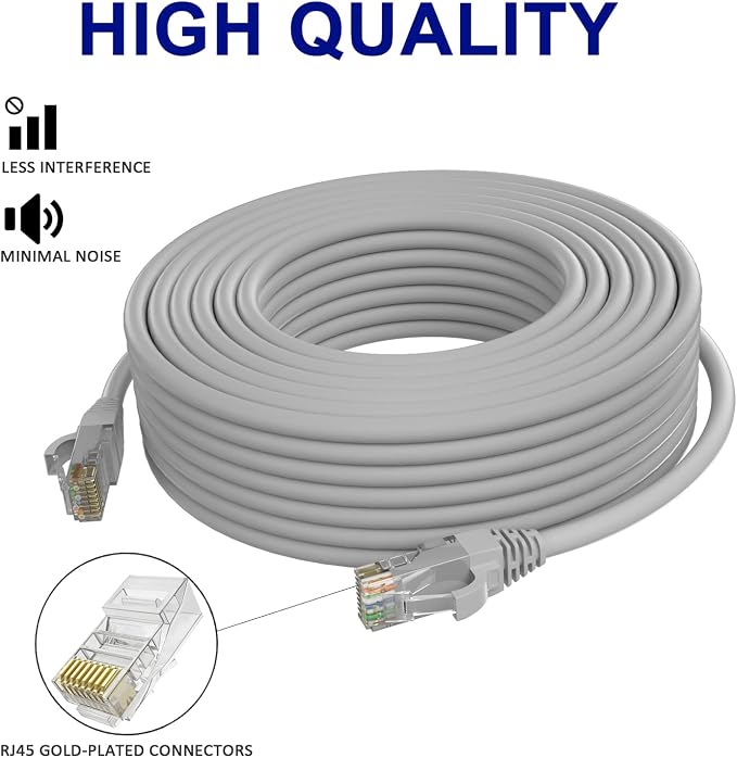 Adoreen Cat 6 Ethernet Cable 60 Ft-Gray, Outdoor & Indoor Snagless Long Round - Image 3