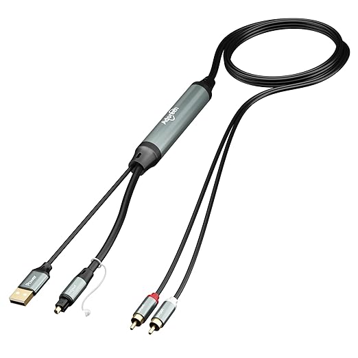 Adoreen Unidirectional SPDIF Toslink Optical Input to 2 RCA Output Adapter Cable 10 Ft, 192kHz DAC Digital to Analog Audio Converter for HDTV, DVD, Blu-Ray Players, Game Consoles-NOT RCA to Optical