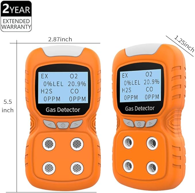 XLA Alert Portable Gas Detector, Gas Clip 4 Gas Monitor Meter Tester Analyzer, Rechargeable LCD Display Sound Light Shock Air Quality Tester, 2 Year Detector…