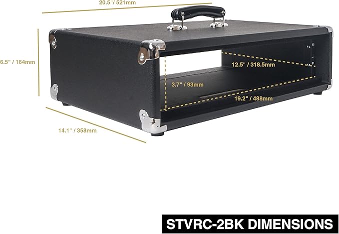 Sound Town Vintage 2U Amp Rack Case, 12.5" Depth with Rubber Feet, Dust Cover, Kickstand, Black (STVRC-2BK)