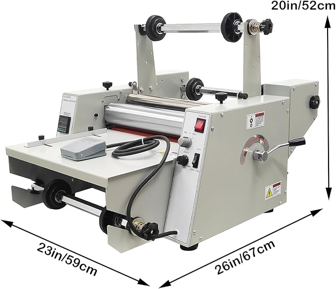 WYDDDARY 14.17"/360MM Electric Steel Roller Thermal Laminator with Winding Mechanism Hot Cold Roll Laminator Adjustable Temp 60-130℃ Electric Laminating Machine for Single/Double Sided Laminating