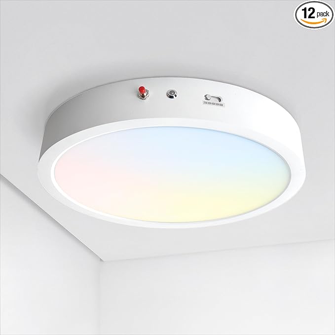 ASD LED 12" Round Flush Mount Ceiling Light Fixture, Low Profile Surface Lighting | 5CCT, Dimmable, Battery Backup, ETL Listed | 24W 2100LM 2700-6000K 120V | Kitchen, Hallway Lamp | White, 12 Pack