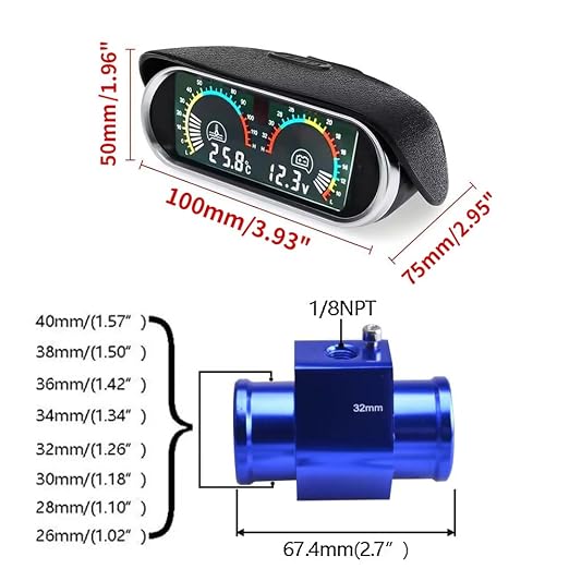2-in-1 Auto Car LCD Meter Digital Voltage Water Temperature Fuel Gauge - Image 2
