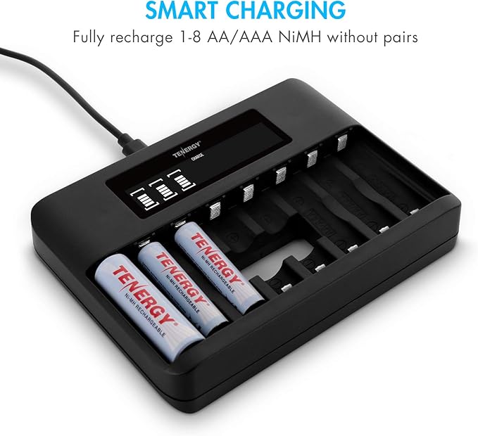 Tenergy TN480U 8 Bay LCD Display Fast Charger for NiMH/NiCD AA AAA Rechargeable Batteries and 8 Pack 2500mah AA Rechargeable Batteries