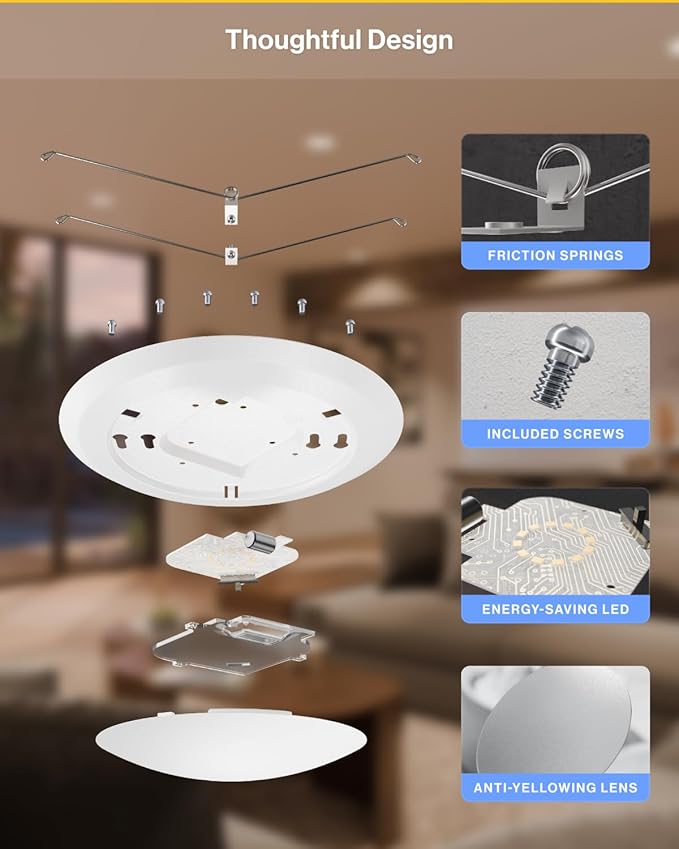 Sunco 48 Pack LED Disc Lights Ceiling 6 Inch, Flush Mount Disk Light, Recessed Can Lighting, 1050 LM, 15W (75W Equivalent), Selectable CCT 3000K/4000K/5000K/6000K/6500K, Dimmable, Damp Rated ETL.