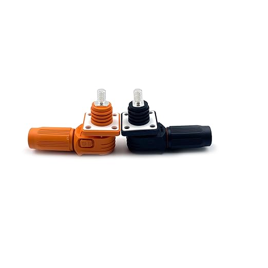 150A Battery Energy Storage Connector, 35mm² High Current Connectors IP67 Waterproof Stud Wiring Power Adapter Quick Plug Terminal Right Angle Plug and Socket (1500V Black+Orange)