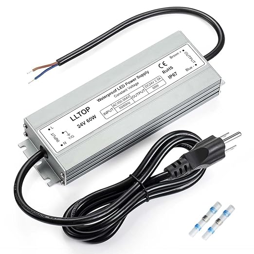 LLTOP LED Driver 60 Watts 100-264V AC to 24V DC 2.5A Power Supply Waterproof Low Voltage Transformer Ultra Thin Converter for Indoor Outdoor LED Lights