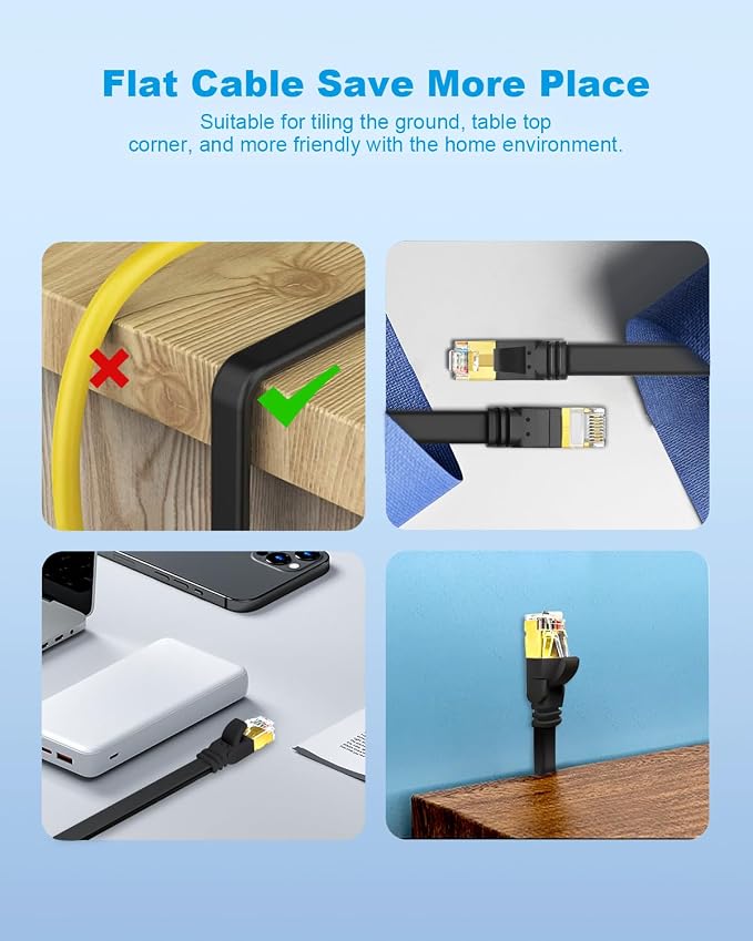 Yauhody CAT 8 Ethernet Cable, High Speed 40Gbps 2000MHz Flat SFTP Network Cable - Image 4
