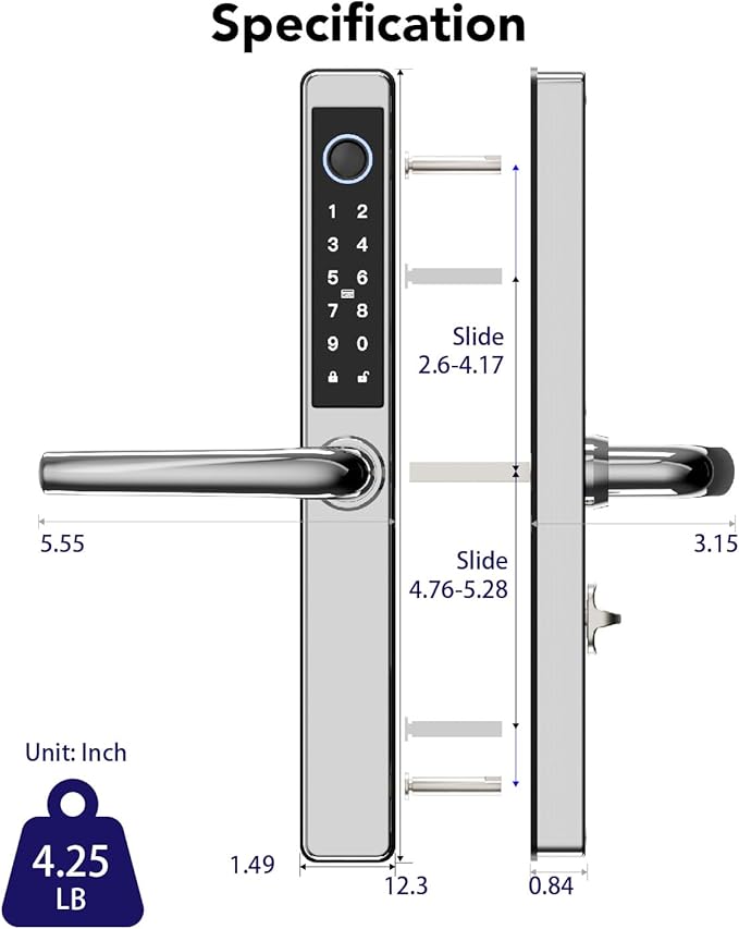 Electronic Smart Door Lock Fingerprint Door Lock with Keypad，Smart Lock for Front Door Children Proof IC Card,40–90mm Multipoint Locks (Not Suitable Patio Mortise Lock)(OSP Mirror Silver)