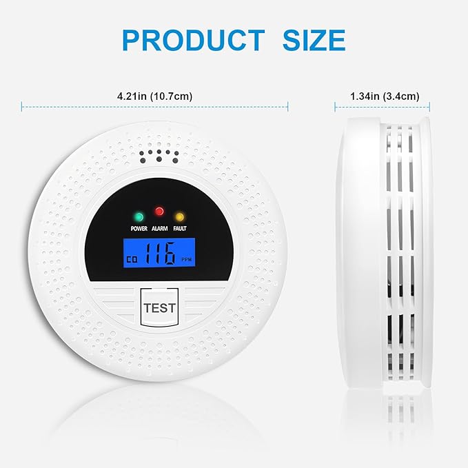 Combination Smoke and CO Detector with Battery Operated, Test Button, LCD Display