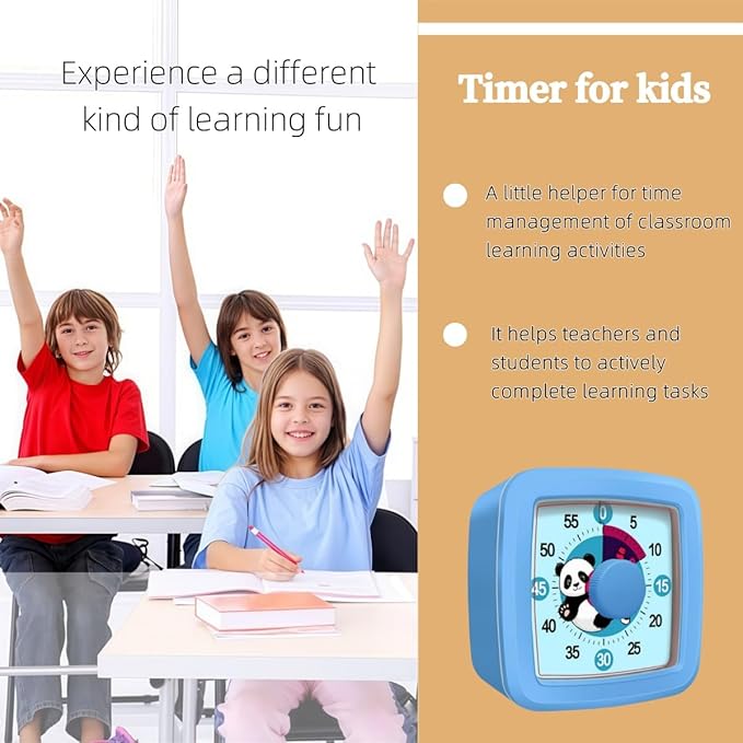 Visual Timer for Kids and Adults, 60-Minute Countdown Timer for Classroom & Kitchen, Desk Timer for Study, Time Manager Tool for Kids with Cute Cartoon