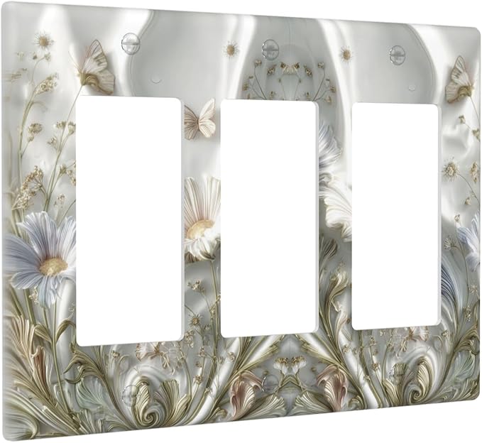 Bvtewkhz Boho Floral Wild Flower 3 Gang Triple Rocker Decorative Light Switch Covers Electrical Faceplate Switch Plates for Bathroom Kitchen Home