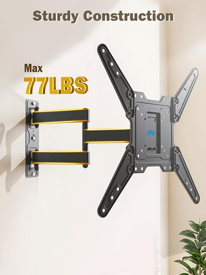 Mounting Dream UL Listed TV Wall Mount for Most 26-55 Inch TVs, Full Motion TV Mount with Perfect Center Design, Articulating Wall Mount TV Bracket Swivel and Tilt, Max VESA 400x400mm, Up to 77LBS