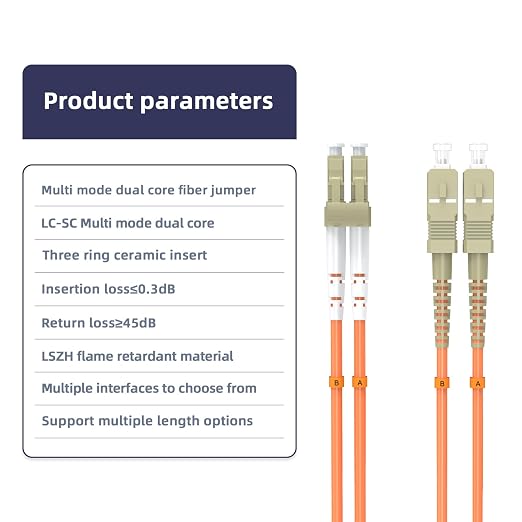 Multimode Duplex OM1 Fiber Patch Cable LC/UPC to SC/UPC 1M/3FT Fiber Optic - Image 3