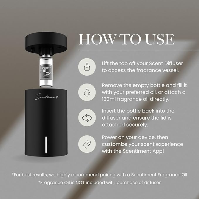 Scentiment Diffuser Mini V2 LE Smart – Limited Edition Portable Cold-Air Aroma Diffuser with Wi-Fi, Touch Controls & Long Battery Life (500 sq ft) - Black
