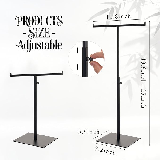MCKECHSION Display Stand Stainless Steel Jewelry Towers Bag Stand Tabletop Double Hook Hanging Jewelry Stands for Necklaces Organizer Stand Adjustable Height Home Store Boutique, Black