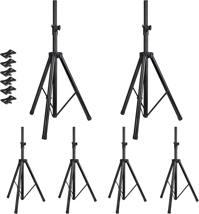 Howonder Speakers Stands,6 Packs,PA Speaker Stand,Speaker Tripod Stand,Adjustable Height from 40 to 66 Inches,Hold up to 110lbs,Black