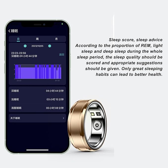 FOSA Smart Health Ring, NFC Sleep Monitor with Temperature Tracking, Step Counter, IP68 for Video Scrolling, Book Page Flipping (Gold)