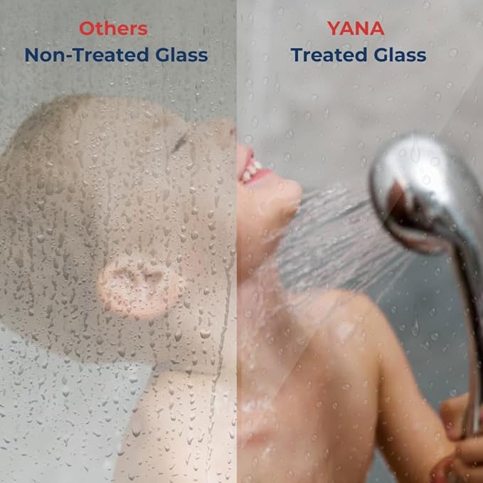 Yana Frameless Shower Door Screen, Fixed Shower Door Panels 3/8" Thick Tempered Glass, Water Repellent, Reversible Shower Wall Panel with Matte Black Finish 36" x 76"