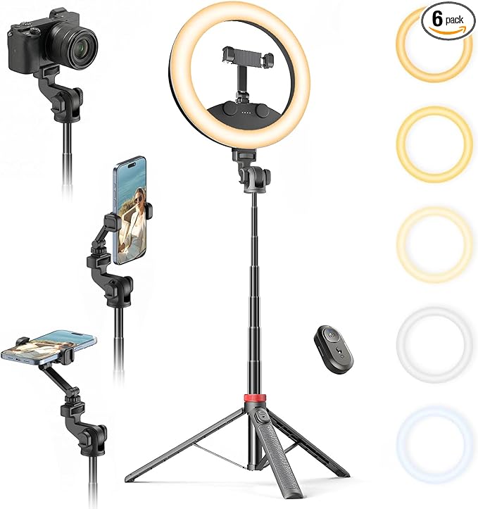 10''Selfie Ring Light with 64''Tripod Stand, Rechargeable Ring Light with Phone by Unknown