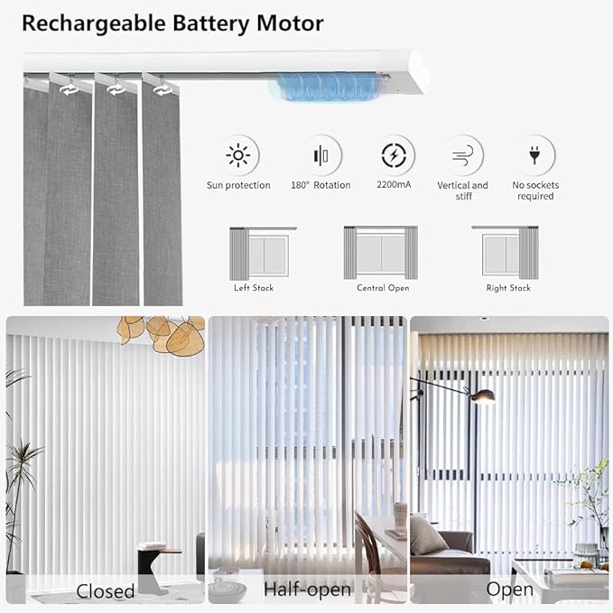 Blindify Motorized Vertical Blinds, Blackout Sliding Door Shades Vertical Shades Remote Control Customize, Black
