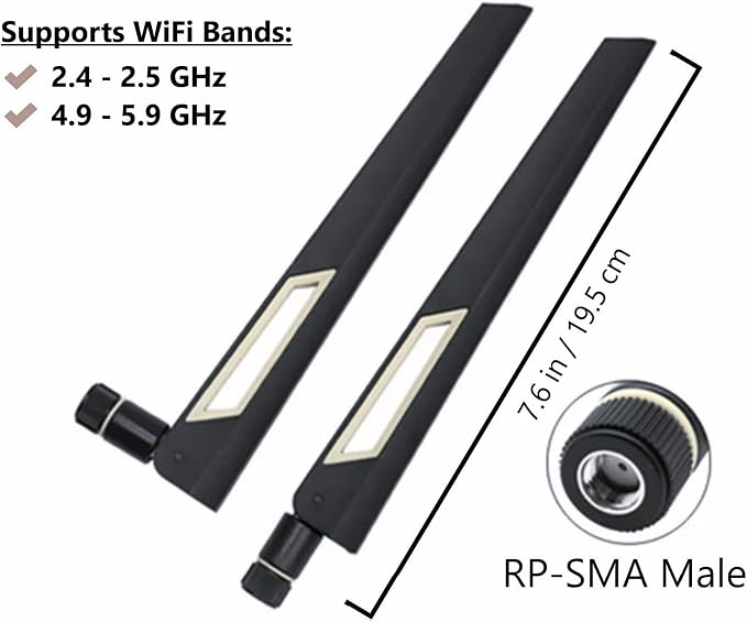 Tri-Band WiFi Antenna 10dBi High Gain 2.4GHz, 6GHz | Pair of Black/Bronze | - Image 3