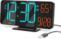 KOSUMOSU Alarm Clocks for Bedrooms, 6.7" Black Small Digital Clock LED, Desk Alarm Clock with Auto Dimming,Seconds, Day of Week, Indoor Temperature,Clocks for Living Room