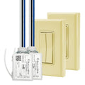 RunLessWire 3-Way Fan & Light Battery-Free DIY Kinetic Wireless Light Switch Kit for Bathrooms & Ceiling Fans: 2 Dual Remote Switches, Both Control 2 5A On/Off Receivers Separately – Ivory