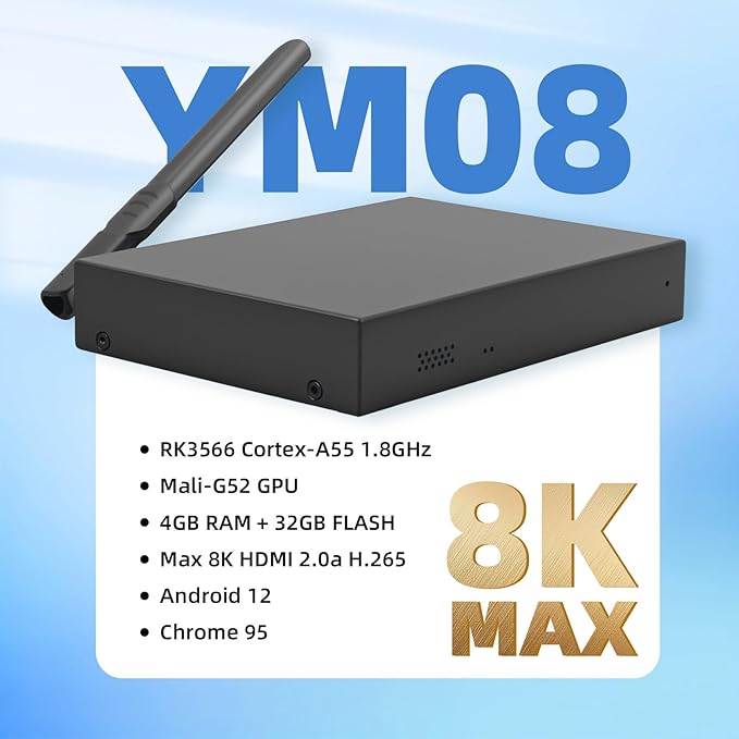 Lunzn Digital Signage Player Metal Box 4+32G Android 12 CMS Remote Publish Advertising Media Player (YM08)
