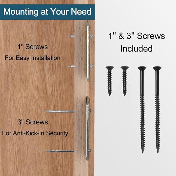 MOSECYOU Standard Door Strike Plate with Reinforced 3" & 1" Torx/Star Screws, Striker Restorer Kit with Spacer Shim Plates, T20 Screw Bit, Wood Dowels (Black, 1 Pack)